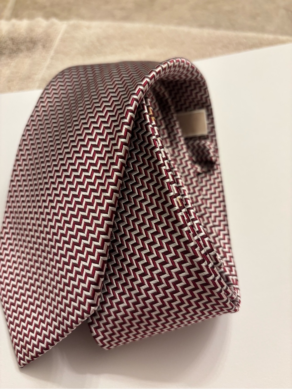 Michael Kors Silk Tie Burgundy White Chevron Pattern‎
